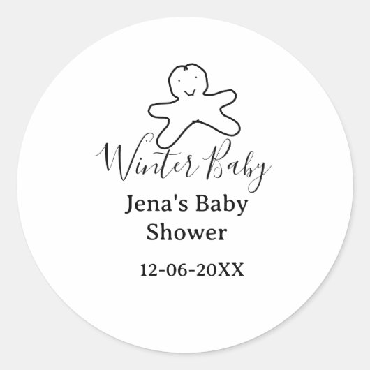 Winter baby shower cookie black scribble hand-draw ronde sticker (Voorkant)