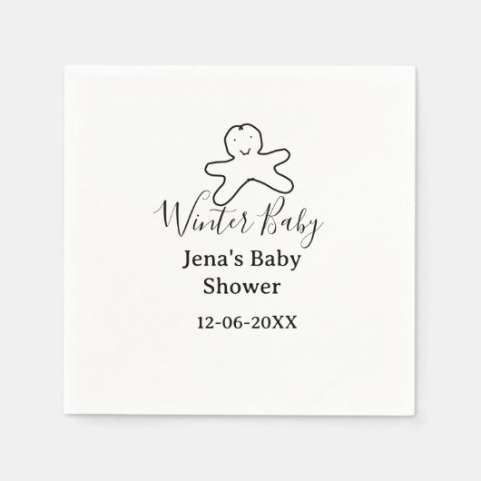 Winter baby shower cookie black scribble hand-draw servet (Voorkant)