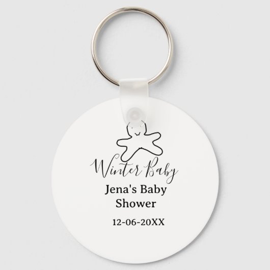 Winter baby shower cookie black scribble hand-draw sleutelhanger (Voorkant)