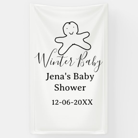 Winter baby shower cookie black scribble hand-draw spandoek (Verticaal)