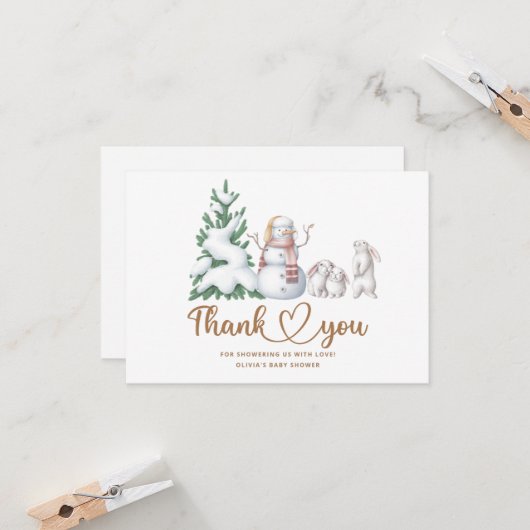 Winter baby shower dank u kaart (Voorkant / Achterkant in situ)