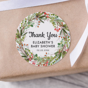 Winter Baby shower Dank u Waterverf Ronde Sticker