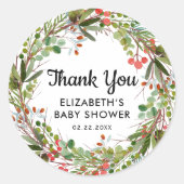 Winter Baby shower Dank u Waterverf Ronde Sticker (Voorkant)