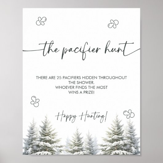 Winter Baby shower De Fopspeen Hunt Spel Sign Poster (Voorkant)