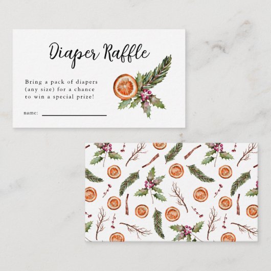 Winter Baby shower Diaper Raffle Ticket Informatiekaartje (Voorkant / Achterkant)