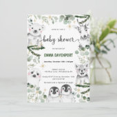 Winter Baby shower Dierenuitnodiging Kaart (Staand voorkant)