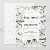 Winter Baby shower Dierenuitnodiging Kaart (Voorkant / Achterkant)