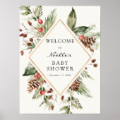 Winter Baby shower Evergreen Poinsettia Welkom Po Poster (Voorkant)