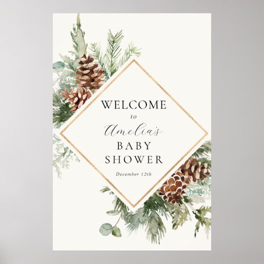 Winter Baby shower Evergreen Welcome Poster (Voorkant)