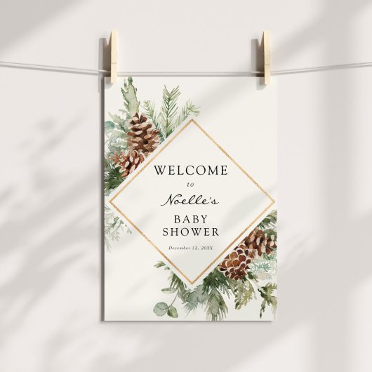 Winter Baby shower Evergreen Welcome Poster