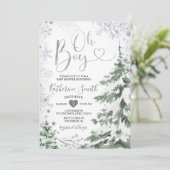 Winter Baby shower Forest Silver Snowflakes Kaart (Staand voorkant)