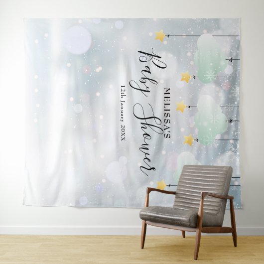 Winter Baby Shower Fotohal Backdrop Wandkleed (In Situ (horizontaal))