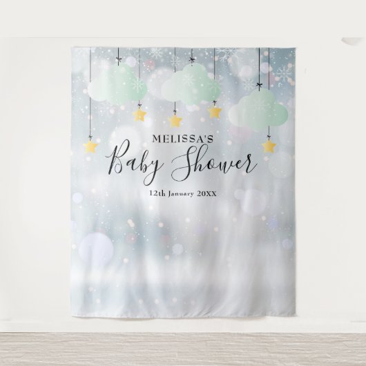 Winter Baby Shower Fotohal Backdrop Wandkleed (Voorkant)