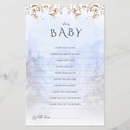 Winter Baby shower Game Beste Baby wensen (Voorkant)