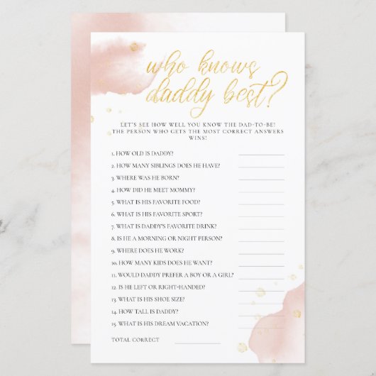 Winter Baby shower Game die papa het beste kent (Voorkant / Achterkant)