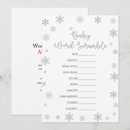 Winter Baby shower Game w antwoord 5x7 formaat Kaart (Voorkant / Achterkant)