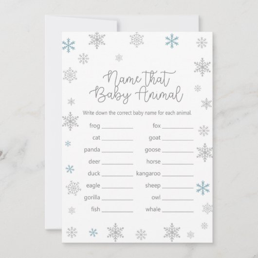 Winter Baby shower Game w antwoord 5x7 formaat Kaart (Voorkant)