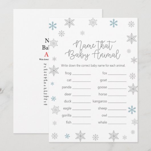 Winter Baby shower Game w antwoord 5x7 formaat Kaart (Voorkant / Achterkant)