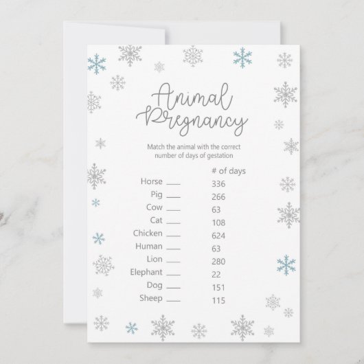 Winter Baby shower Game w antwoord terug 5x7 forma Kaart (Voorkant)