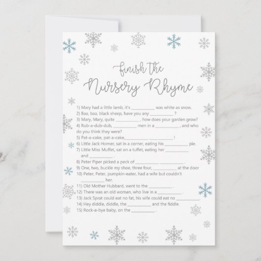 Winter Baby shower Game w antwoord terug 5x7 forma Kaart (Voorkant)