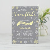 Winter Baby shower Geel Wit en grijs Snowflake Kaart (Staand voorkant)