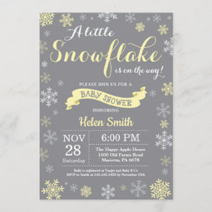 Winter Baby shower Geel Wit en grijs Snowflake Kaart
