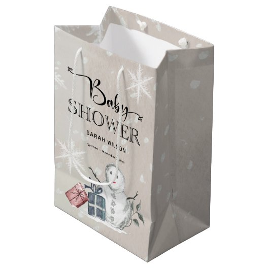Winter Baby shower Gift Bag Medium Cadeauzakje (Voorkant Gekanteld)