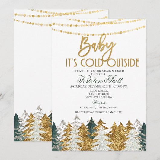 Winter baby shower glinsterende boom uitnodiging (Voorkant / Achterkant)