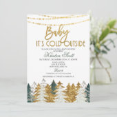 Winter Baby shower Glitter Tree Invitation Kaart (Staand voorkant)