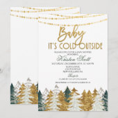 Winter Baby shower Glitter Tree Invitation Kaart (Voorkant / Achterkant)
