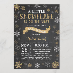 Winter Baby shower Gold Snowflake Chalkboard Kaart