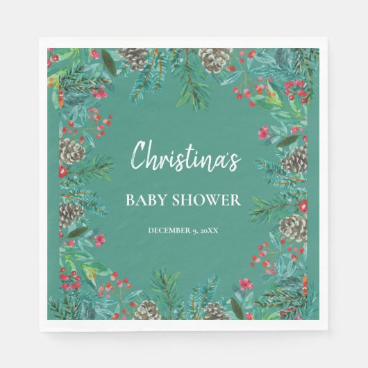 Winter Baby shower Groen Servet (Voorkant)