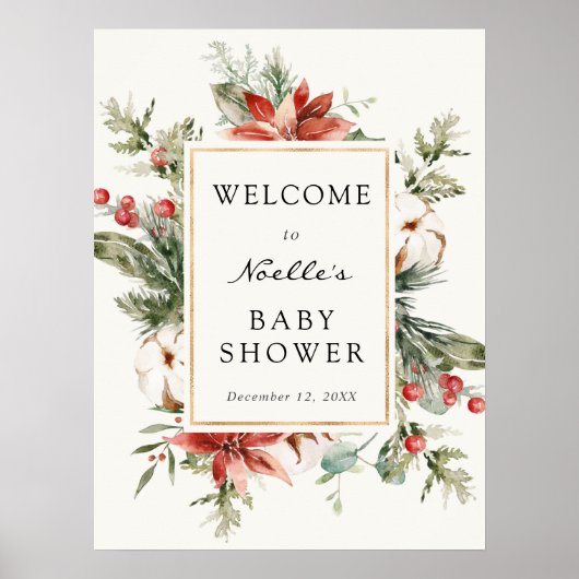 Winter Baby Shower Groene Poinsettia Welkom Poster (Voorkant)