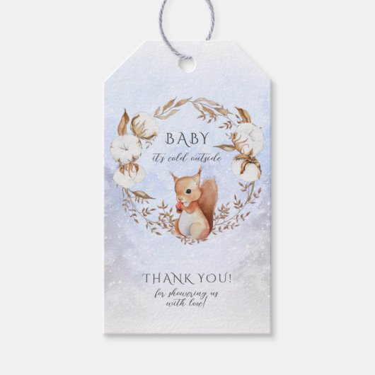Winter Baby shower Hartelijk dank voor katoenbloem Cadeaulabel (Voorkant)
