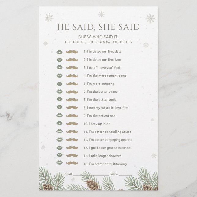 Winter Baby Shower Hij Zei Zij Zei Spel (Voorkant)