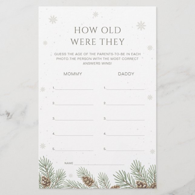 Winter Baby Shower Hoe Oud Waren Ze Spel (Voorkant)