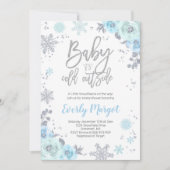 Winter Baby shower Invitation Blue en Silver Kaart (Voorkant)