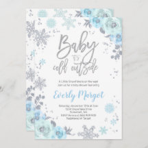 Winter Baby shower Invitation Blue en Silver