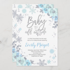 Winter Baby shower Invitation Blue en Silver Kaart