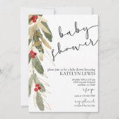 Winter Baby shower Invitation Gold Holly Kaart (Voorkant)