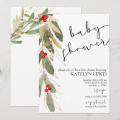 Winter Baby shower Invitation Gold Holly Kaart (Voorkant / Achterkant)