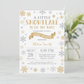 Winter Baby shower Invitation Gold Snowflake Kaart (Staand voorkant)