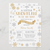 Winter Baby shower Invitation Gold Snowflake Kaart (Voorkant / Achterkant)