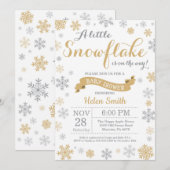 Winter Baby shower Invitation Gold Snowflake Kaart (Voorkant / Achterkant)