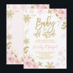 Winter Baby shower Invitation Pink Gold Sneeuwvlok Kaart<br><div class="desc">Uitnodiging voor winterBaby shower. Het Glitter-effect in dit ontwerp is een digitaal afbeelding gemaakt om er echt glitter uit te zien. Een goede kwaliteit en nog steeds prachtig,  maar bij de vervaardiging van dit product wordt geen echte glitter gebruikt. Alle design zijn © PIXEL PERFECTION PARTY LTD</div>