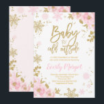 Winter Baby shower Invitation Pink Gold Sneeuwvlok Kaart<br><div class="desc">Uitnodiging voor winterBaby shower. Het Glitter-effect in dit ontwerp is een digitaal afbeelding gemaakt om er echt glitter uit te zien. Een goede kwaliteit en nog steeds prachtig,  maar bij de vervaardiging van dit product wordt geen echte glitter gebruikt. Alle design zijn © PIXEL PERFECTION PARTY LTD</div>