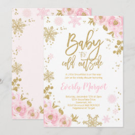 Winter Baby shower Invitation Pink Gold Sneeuwvlok Kaart
