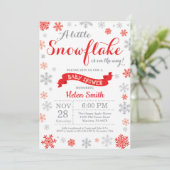 Winter Baby shower Invitation Red Snowflake Kaart (Staand voorkant)