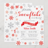 Winter Baby shower Invitation Red Snowflake Kaart (Voorkant / Achterkant)