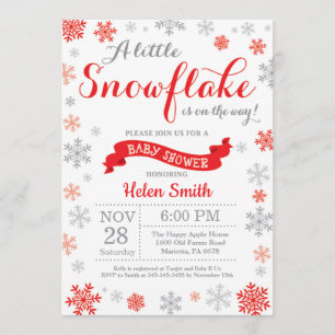 Winter Baby shower Invitation Red Snowflake Kaart